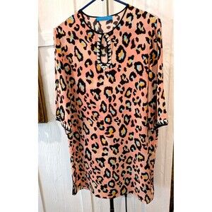 Matthew Williamson 100% Silk Blouse Women Size 10 Peach Leopard 3/4 Long Sleeve
